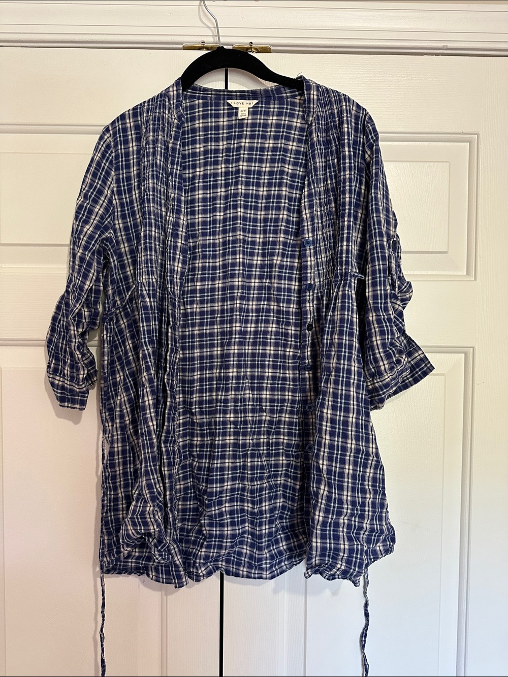 Lightweight Navy Plaid Open Front Button Cardigan